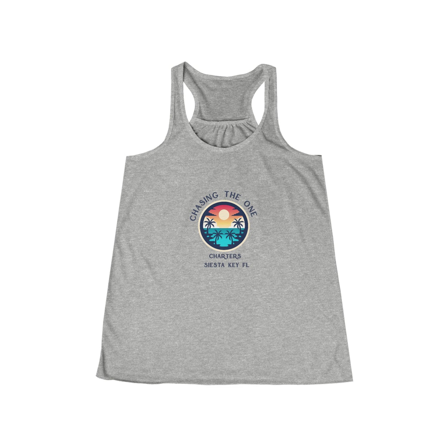 Chasing the Sun Flowy Tank, Beachwear, Summer Top, Women's Vacation Shirt, Tropical Racerback, Gift for Her
