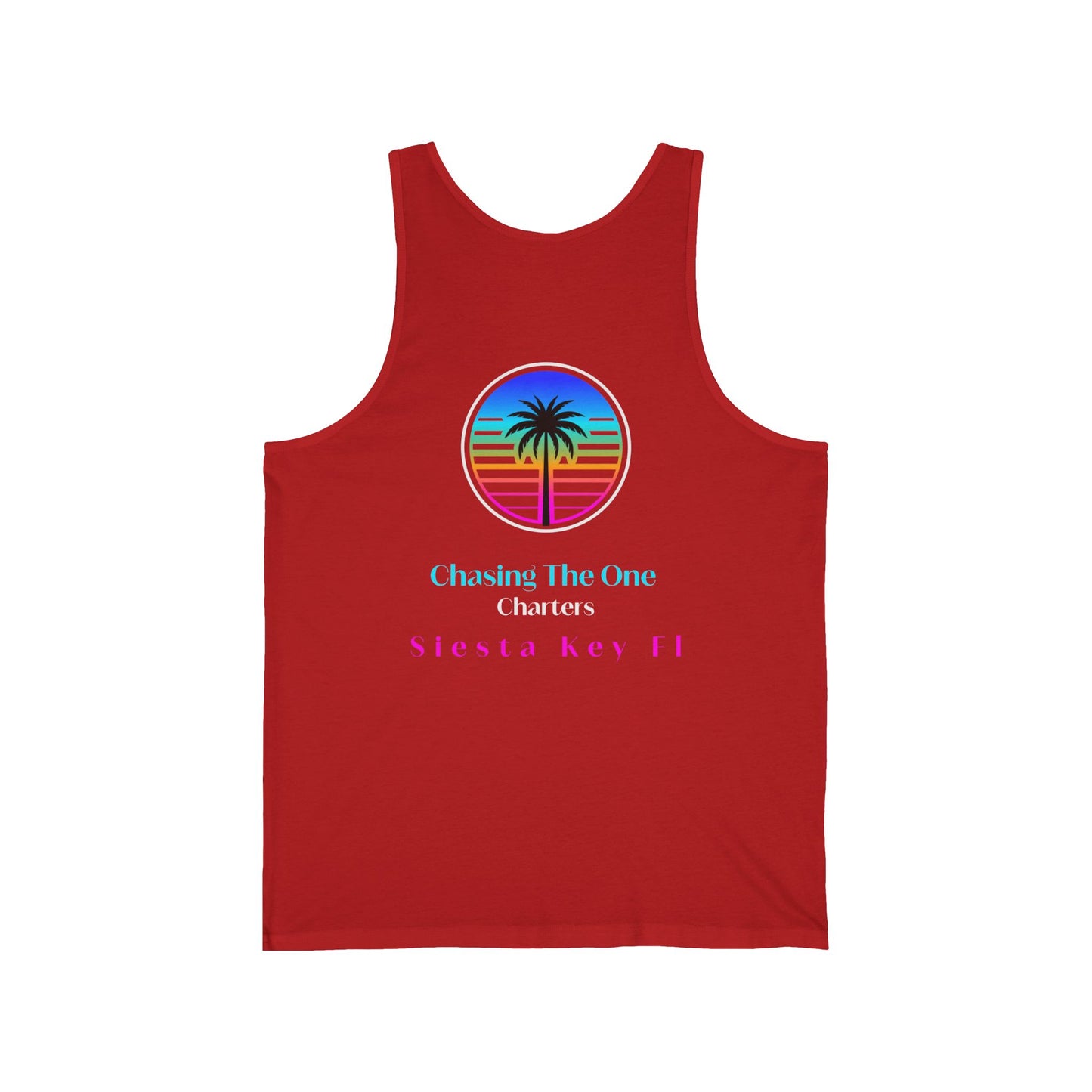 Chasing the One Charters Tank Top, Unisex Beachwear, Vacation Essentials, Summer Fun, Coastal Living, Siesta Key Apparel