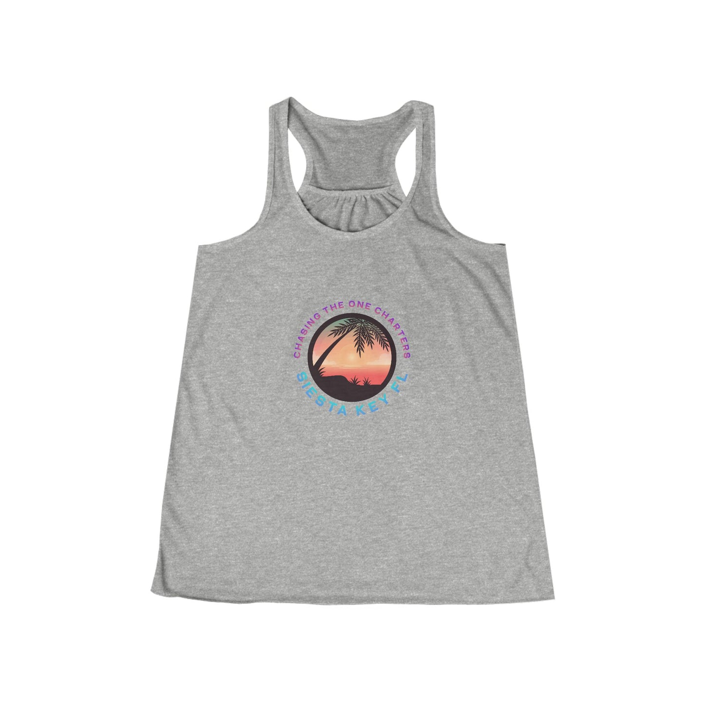 Chasing the Sun Flowy Tank, Beachwear, Summer Top, Women's Vacation Shirt, Tropical Racerback, Gift for Her
