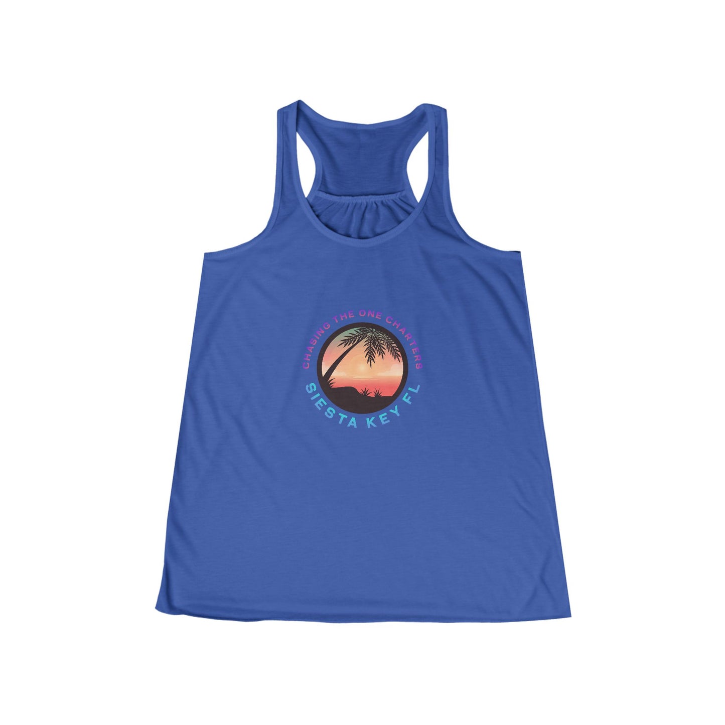 Chasing the Sun Flowy Tank, Beachwear, Summer Top, Women's Vacation Shirt, Tropical Racerback, Gift for Her