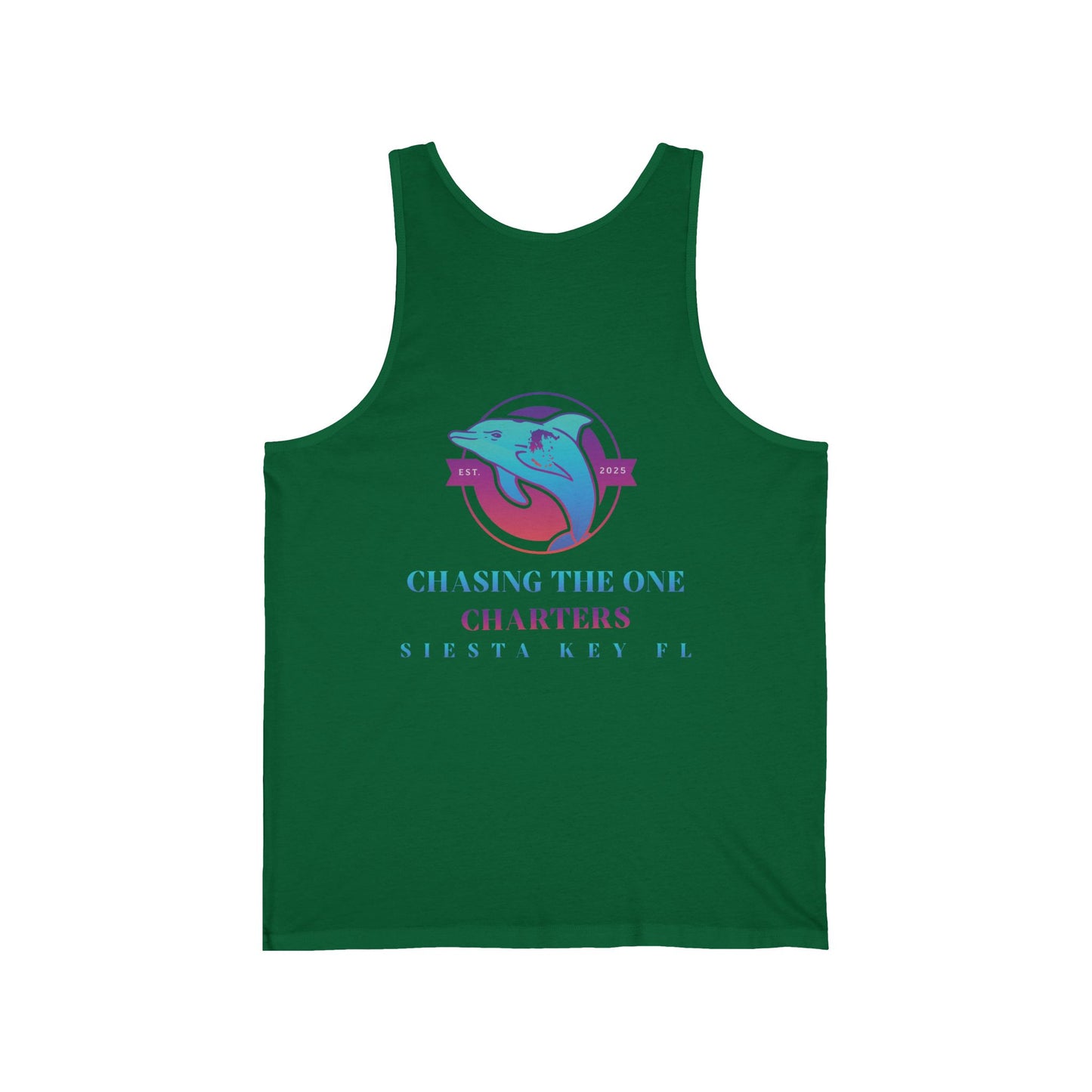 Chasing the One Charters Tank Top, Unisex Beachwear, Vacation Essentials, Summer Fun, Coastal Living, Siesta Key Apparel
