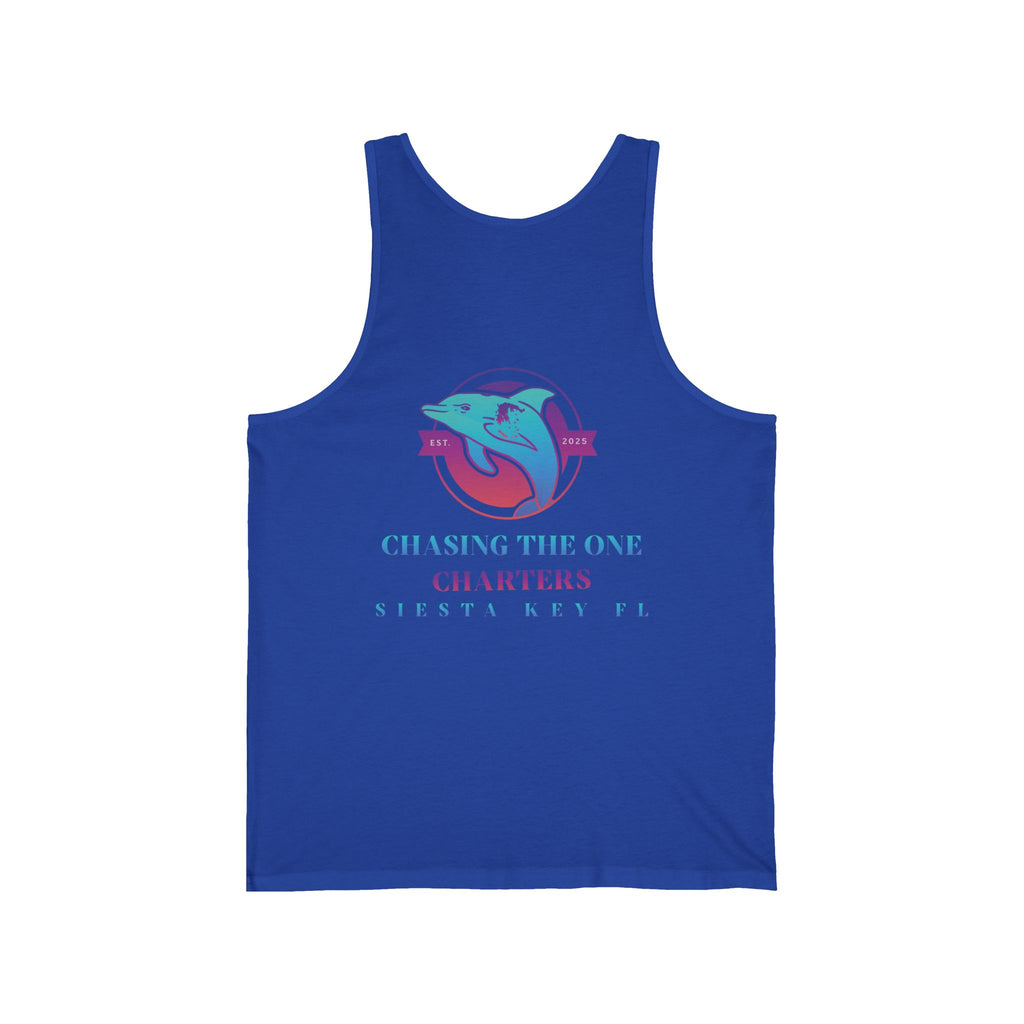 Chasing the One Charters Tank Top, Unisex Beachwear, Vacation Essentials, Summer Fun, Coastal Living, Siesta Key Apparel