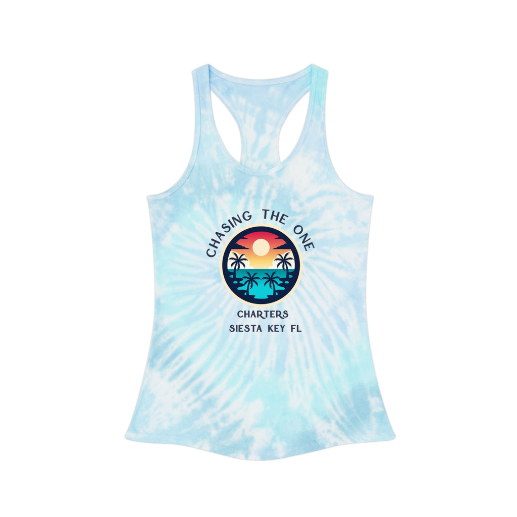 Chasing the Sun Flowy Tank, Beachwear, Tie Dye Racerback Tank Top - Chill Vibes Summer Wear, Perfect for Beach Days, Yoga, Festivals, Gift for Her, Retro Style
