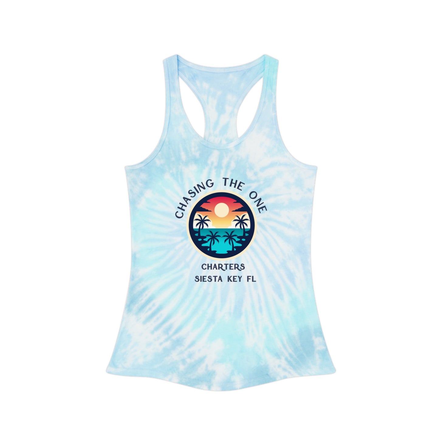 Chasing the Sun Flowy Tank, Beachwear, Tie Dye Racerback Tank Top - Chill Vibes Summer Wear, Perfect for Beach Days, Yoga, Festivals, Gift for Her, Retro Style