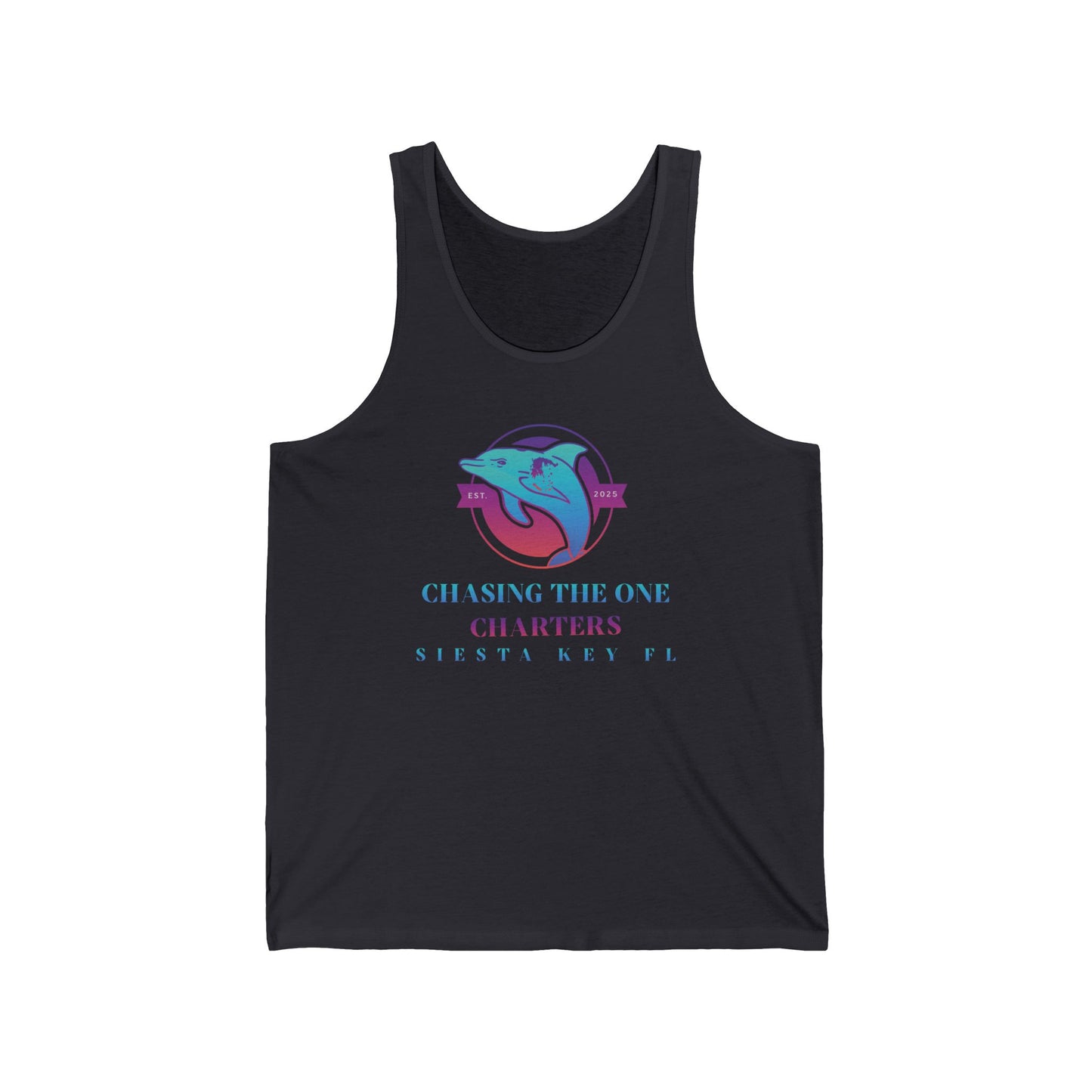 Chasing the One Charters Tank Top, Unisex Beachwear, Vacation Essentials, Summer Fun, Coastal Living, Siesta Key Apparel