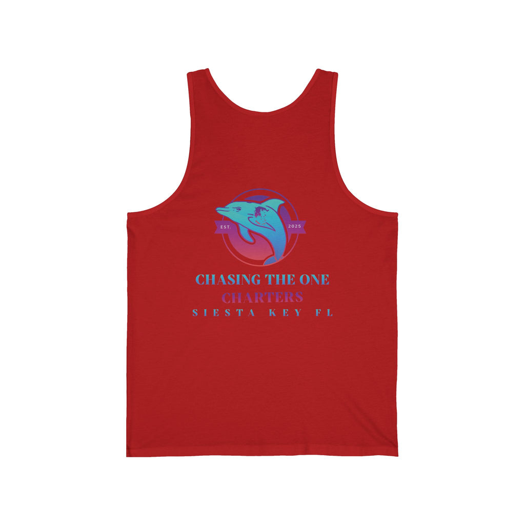 Chasing the One Charters Tank Top, Unisex Beachwear, Vacation Essentials, Summer Fun, Coastal Living, Siesta Key Apparel