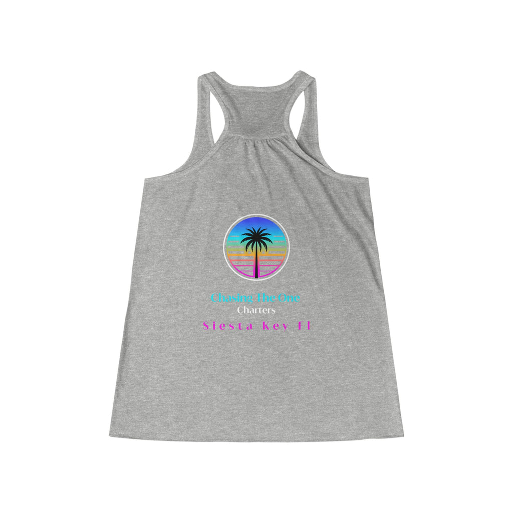 Chasing the One Sun Flowy Tank, Women's Flowy Racerback Tank Top Summer Vibes Beachwear Vacation Shirt Gift for Her Trendy Sleeveless Top