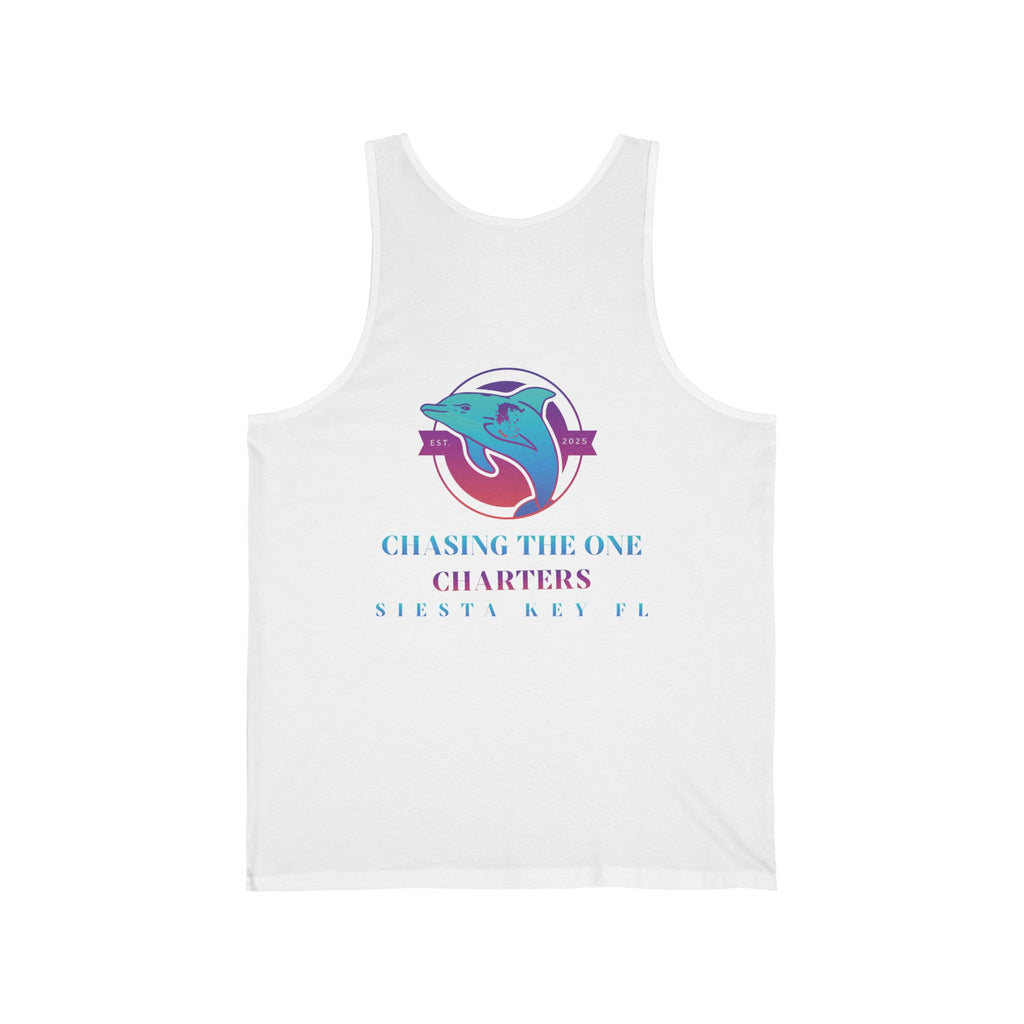 Chasing the One Charters Tank Top, Unisex Beachwear, Vacation Essentials, Summer Fun, Coastal Living, Siesta Key Apparel