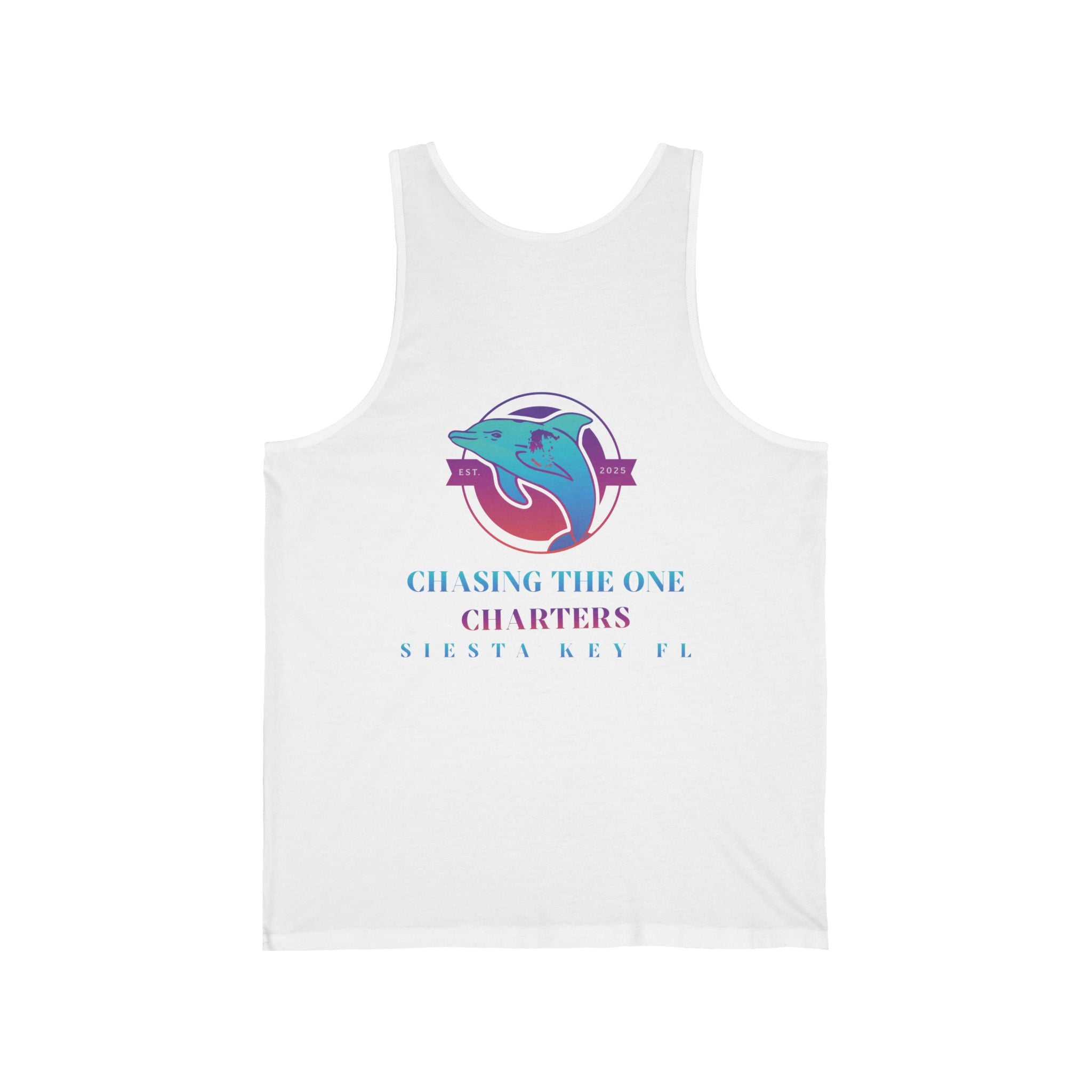 Chasing the One Charters Tank Top, Unisex Beachwear, Vacation Essentials, Summer Fun, Coastal Living, Siesta Key Apparel