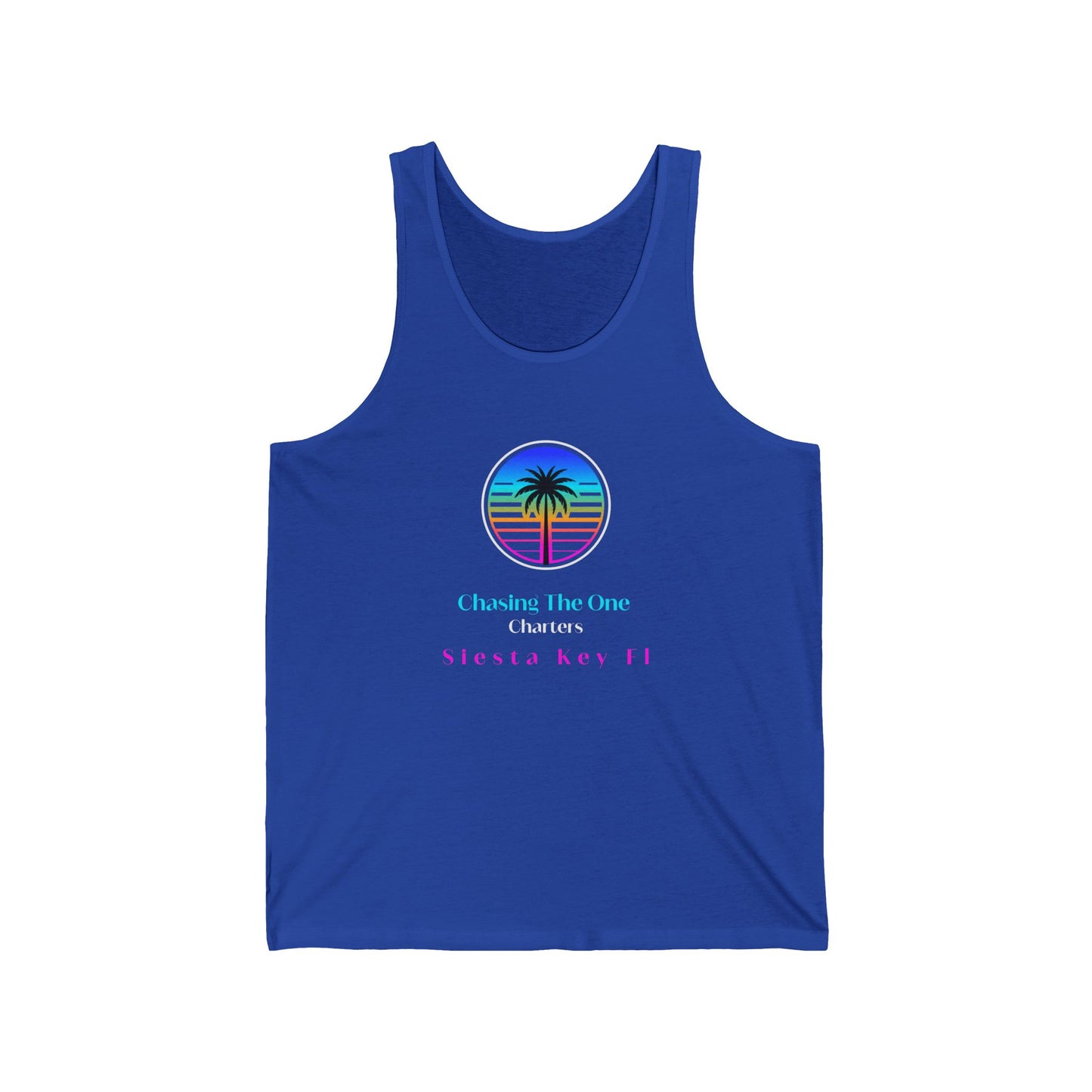 Chasing the One Charters Tank Top, Unisex Beachwear, Vacation Essentials, Summer Fun, Coastal Living, Siesta Key Apparel