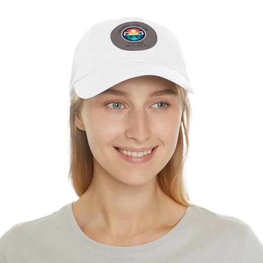 Beach Vibes Hat, Leather Patch Hat with Vintage Sunset Design, Adjustable Cap Casual Everyday Wear, Gift for Dad, Summer Accessory