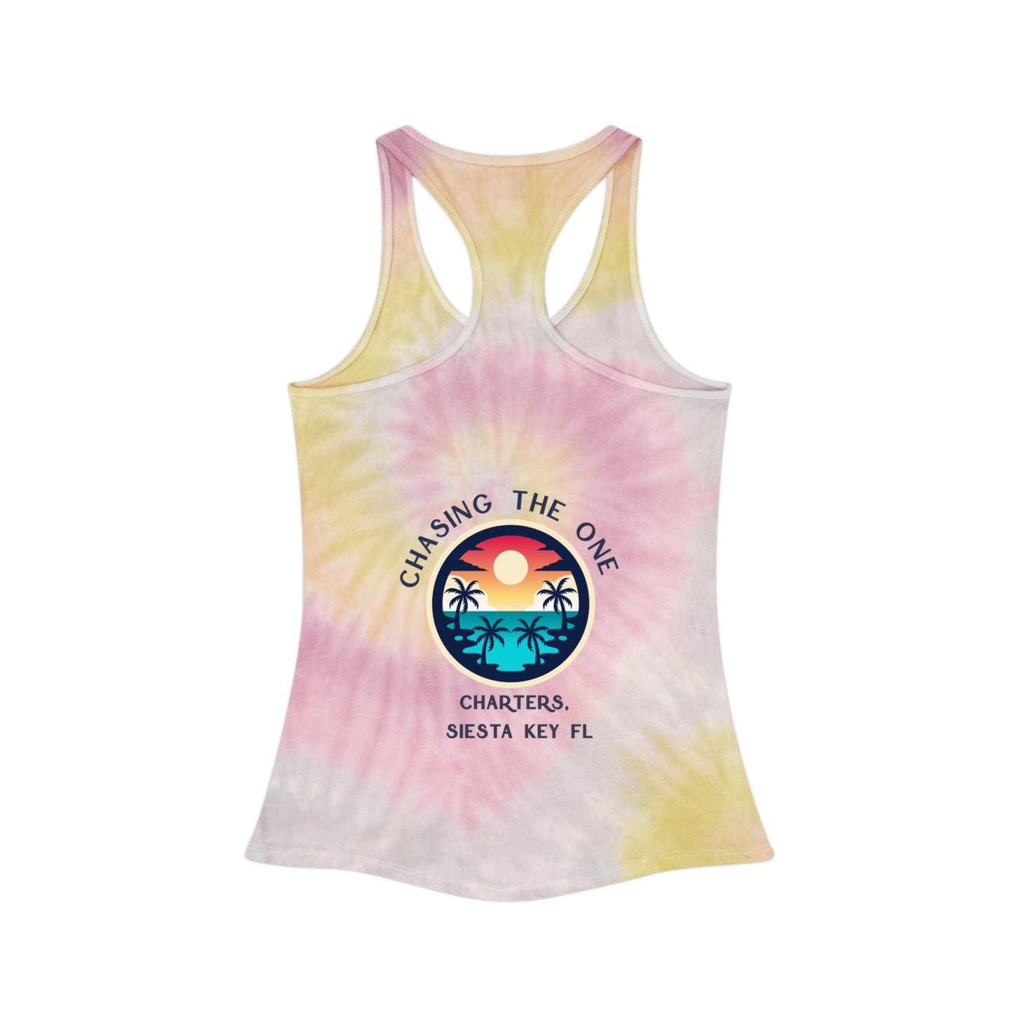 Chasing the Sun Flowy Tank, Beachwear, Tie Dye Racerback Tank Top - Chill Vibes Summer Wear, Perfect for Beach Days, Yoga, Festivals, Gift for Her, Retro Style