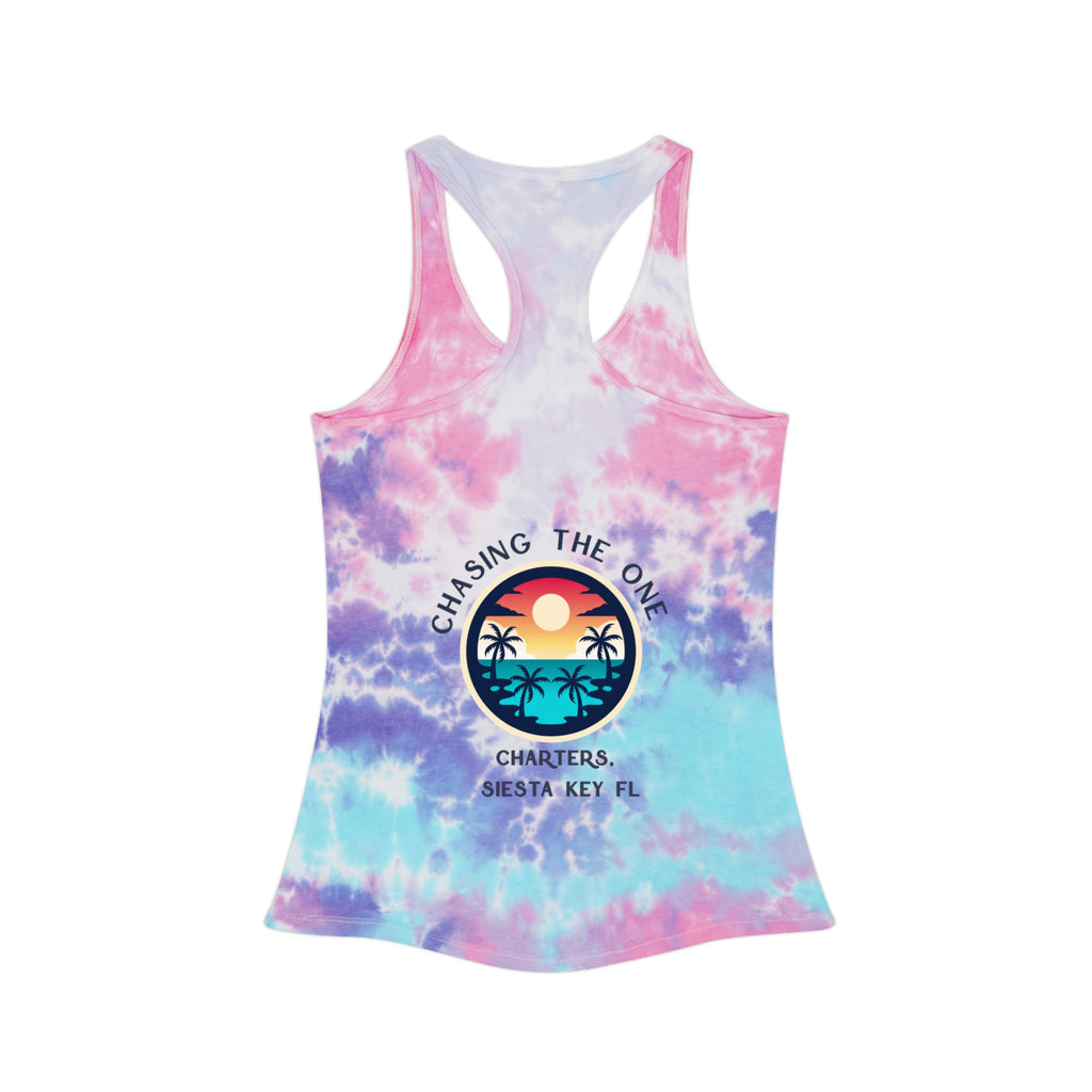 Chasing the Sun Flowy Tank, Beachwear, Tie Dye Racerback Tank Top - Chill Vibes Summer Wear, Perfect for Beach Days, Yoga, Festivals, Gift for Her, Retro Style