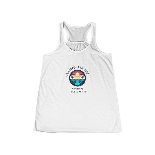 Chasing the Sun Flowy Tank, Beachwear, Summer Top, Women's Vacation Shirt, Tropical Racerback, Gift for Her