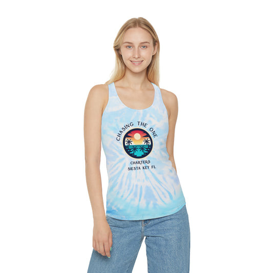Chasing the Sun Flowy Tank, Beachwear, Tie Dye Racerback Tank Top - Chill Vibes Summer Wear, Perfect for Beach Days, Yoga, Festivals, Gift for Her, Retro Style
