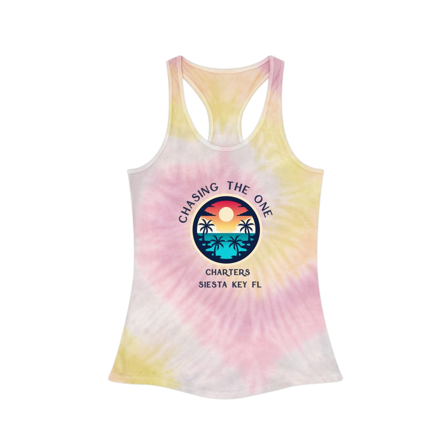 Chasing the Sun Flowy Tank, Beachwear, Tie Dye Racerback Tank Top - Chill Vibes Summer Wear, Perfect for Beach Days, Yoga, Festivals, Gift for Her, Retro Style