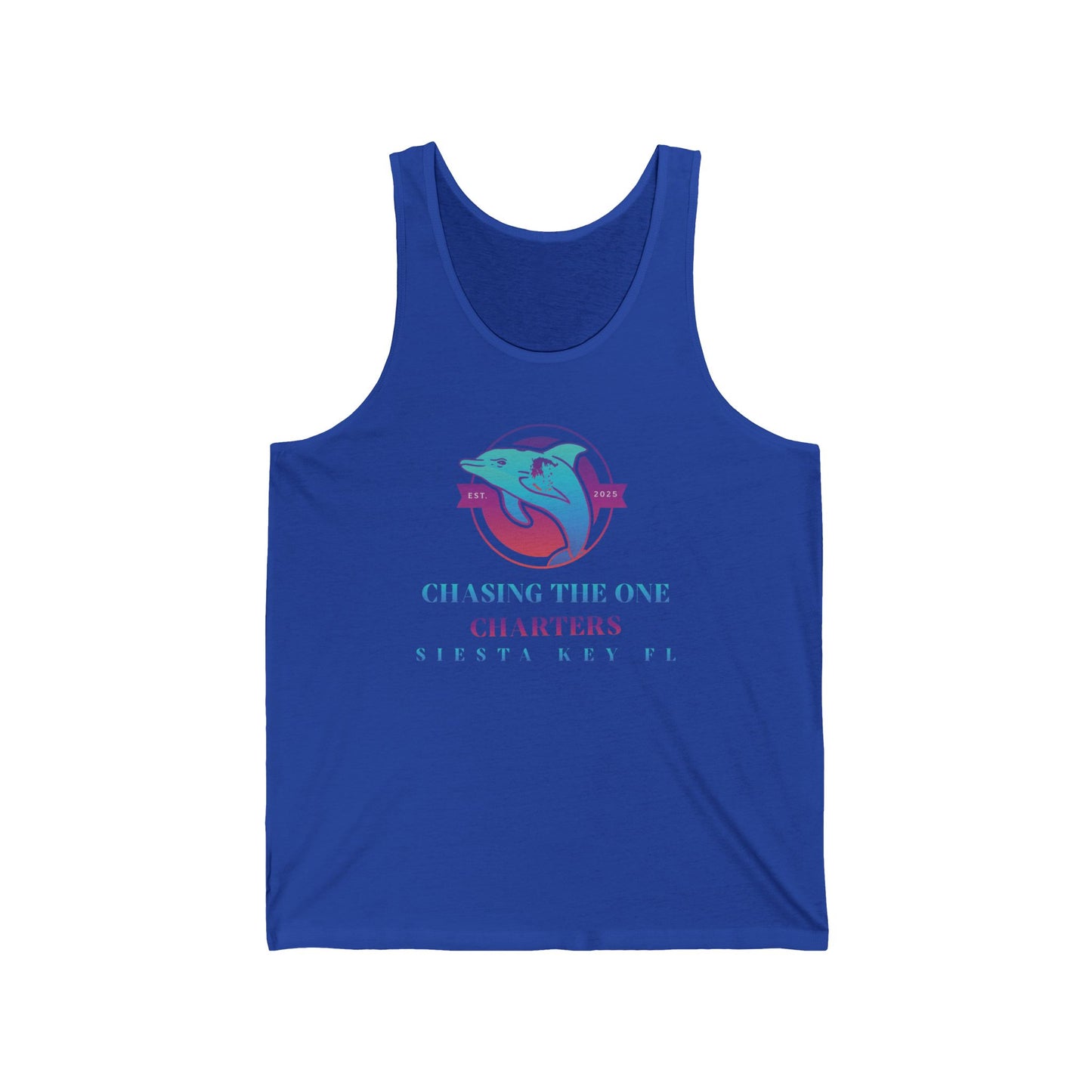 Chasing the One Charters Tank Top, Unisex Beachwear, Vacation Essentials, Summer Fun, Coastal Living, Siesta Key Apparel