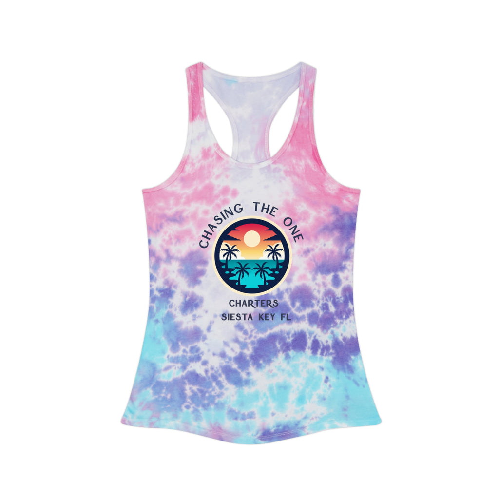 Chasing the Sun Flowy Tank, Beachwear, Tie Dye Racerback Tank Top - Chill Vibes Summer Wear, Perfect for Beach Days, Yoga, Festivals, Gift for Her, Retro Style