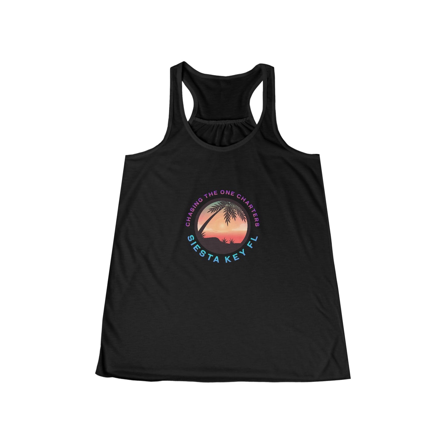 Chasing the Sun Flowy Tank, Beachwear, Summer Top, Women's Vacation Shirt, Tropical Racerback, Gift for Her